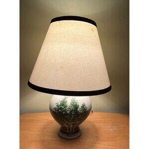 Vtg Sheepscot River Pottery Maine Woods Birch Tree Pattern Lamp w/Shade READ